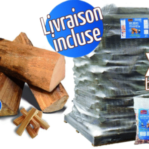 BOIS DE CHAUFFAGE – BÛCHES 40 CM, 3.32M³, 4.5 STÈRES + 16 SACS BOIS D’ALLUMAGE